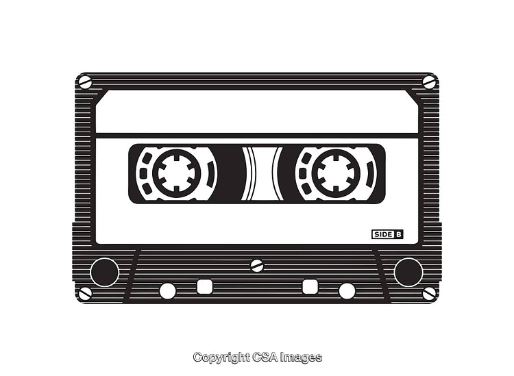 Black And White Line Art of a Classic Audio Cassette Tape