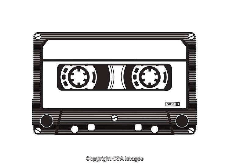 Black And White Line Art of a Classic Audio Cassette Tape