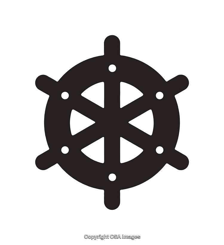 Black Nautical Helm Icon Symbolizing Navigation and Guidance on a White Background
