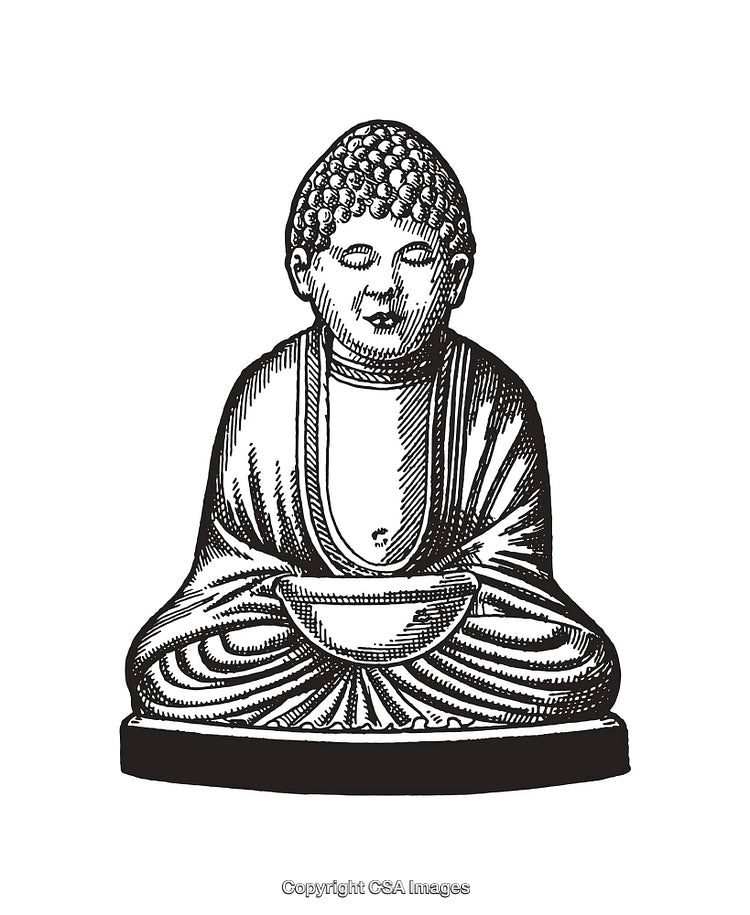 Detailed Line Art Depiction of Zen Buddha Sculpture in Meditation Pose