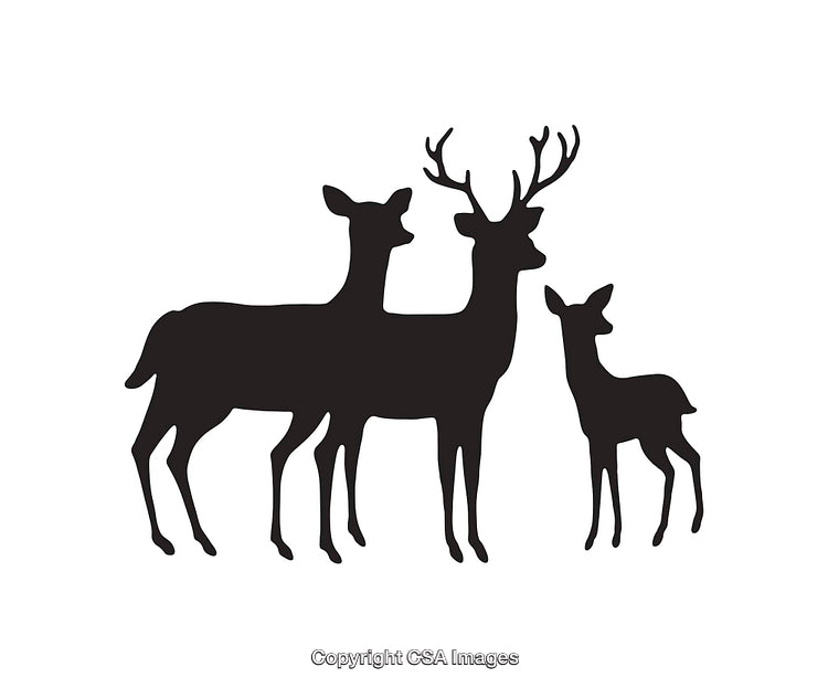 Silhouette of Deer Family in Black and White Line Art Style