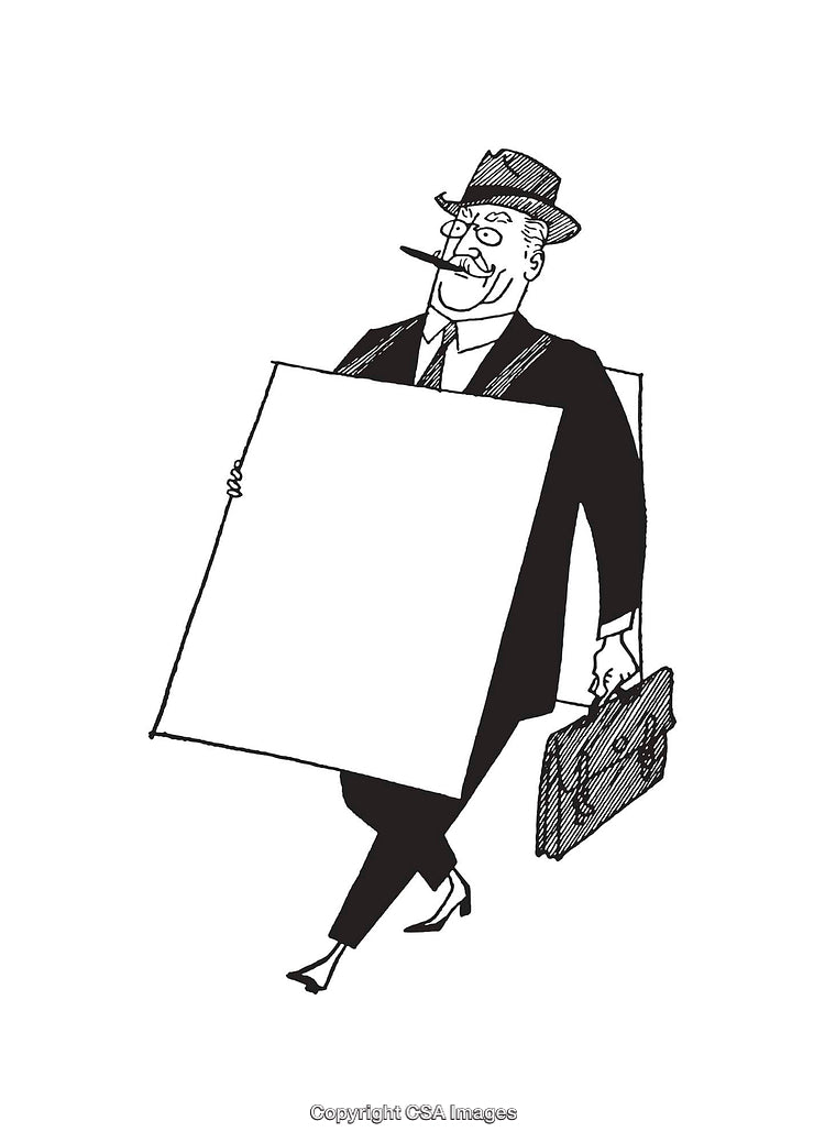 Black and White Line Art Cartoon of a Businessman with a Cigar