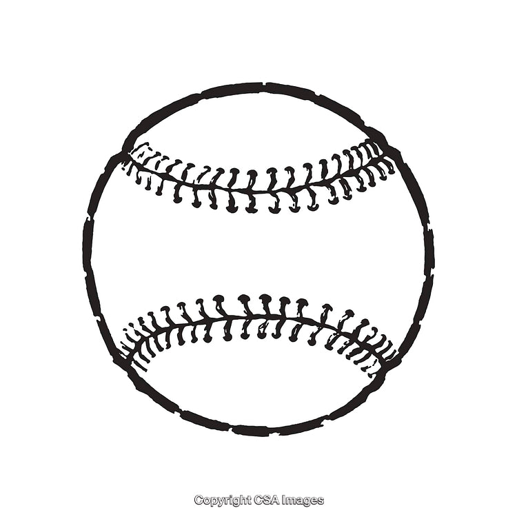Black and White Line Art Illustration of a Baseball