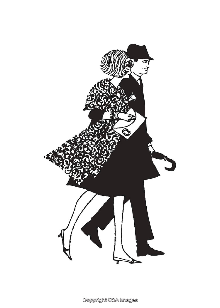 Black And White Line Art of a Stylish Couple Walking Together