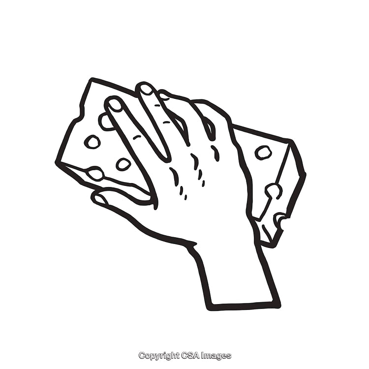 Hand Cleaning with Sponge in a Line Art Illustration