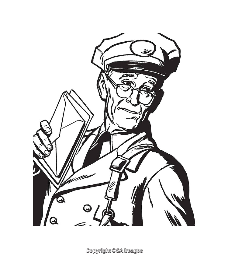 Vintage Illustration of a Uniformed Mailman Holding an Envelope