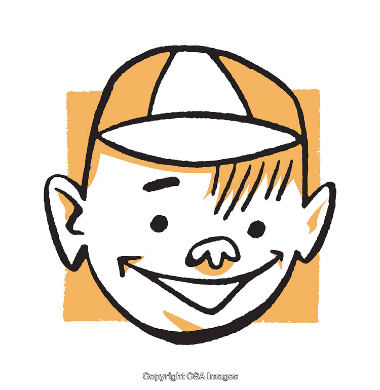 Playful Cartoon Illustration of a Smiling Boy Wearing a Cap