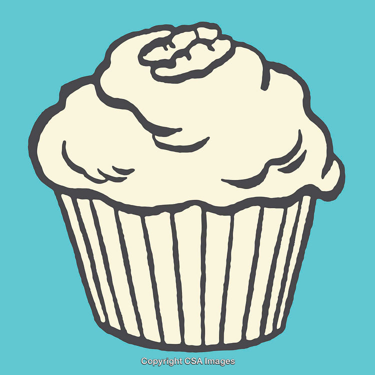 Hand-Drawn Illustration of a Frosted Cupcake in Retro Style
