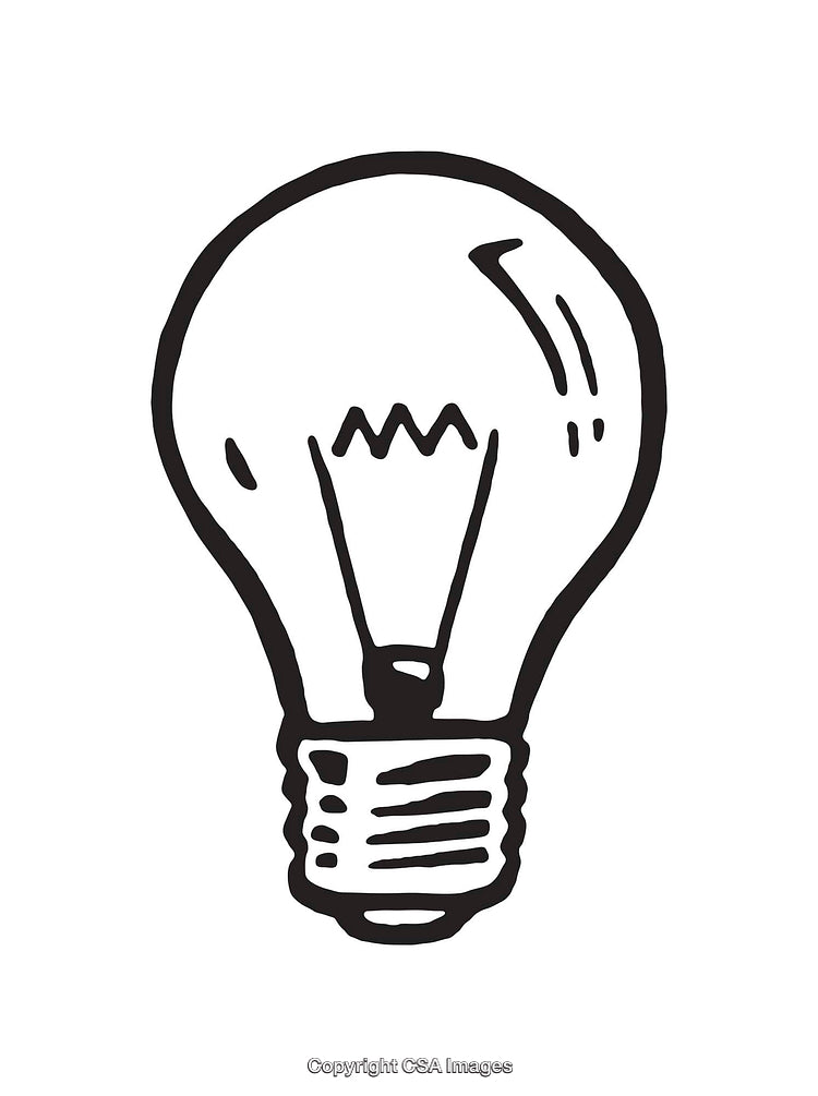 Black and White Line Art Illustration of a Light Bulb Design