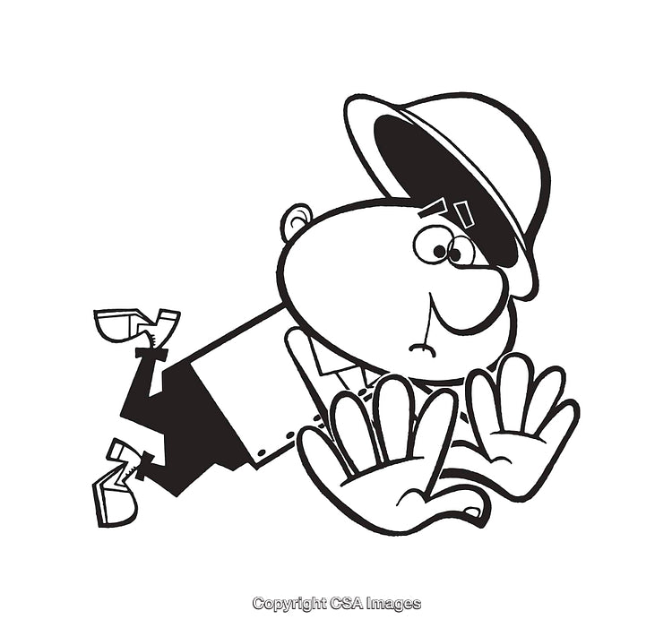 Black and White Illustration of Cartoon Character in Distress