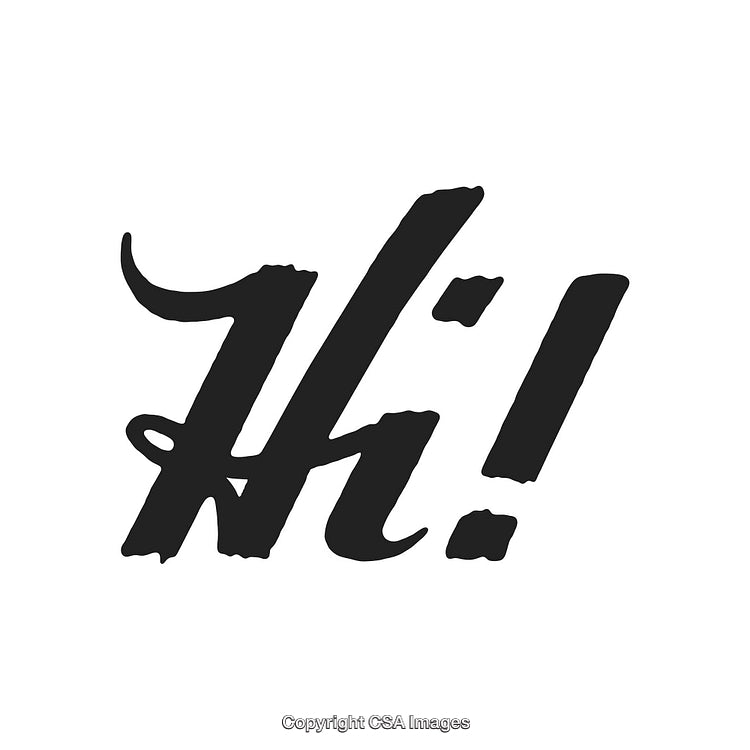 Stylish Black Handwritten Hi With Exclamation Mark on White Background