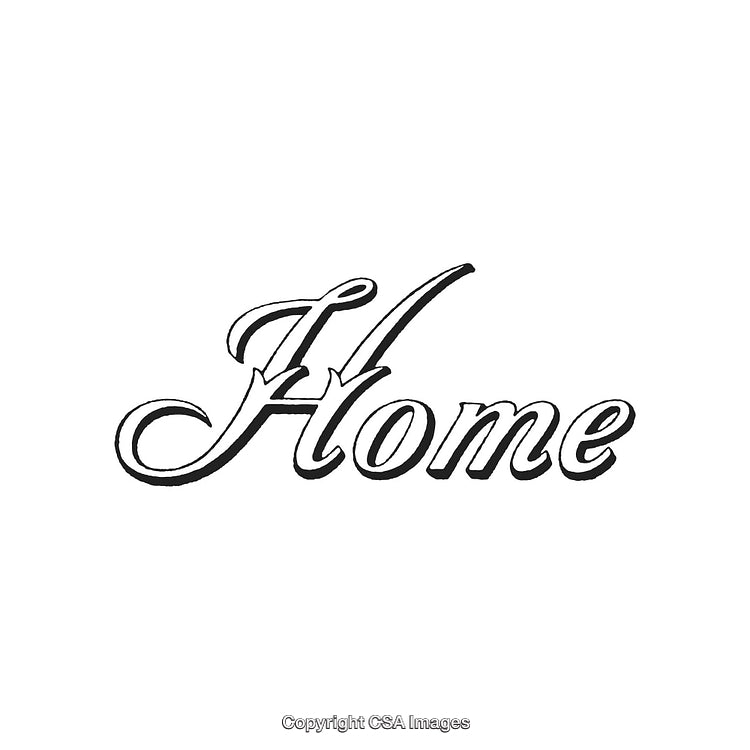 Elegant Script Word 'Home' in Black on a White Background