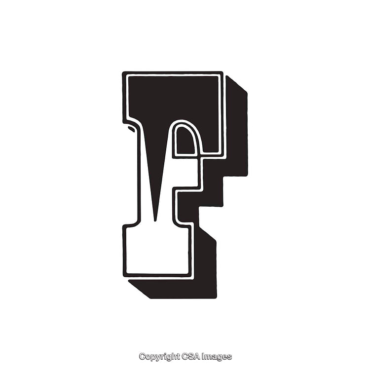 Artistic Monochrome Illustration of the Letter F with Shadowed Design