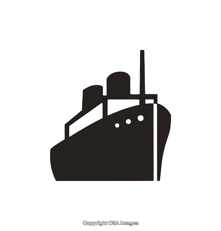 Black and White Line Art Illustration of a Ship Silhouette