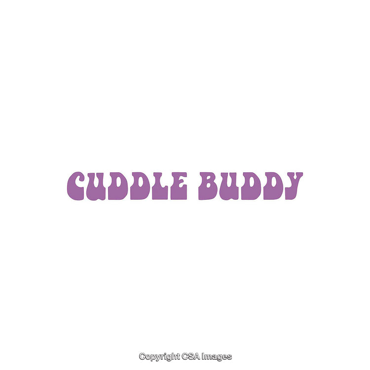 Cuddle Buddy Typography with Purple Letters on White Background