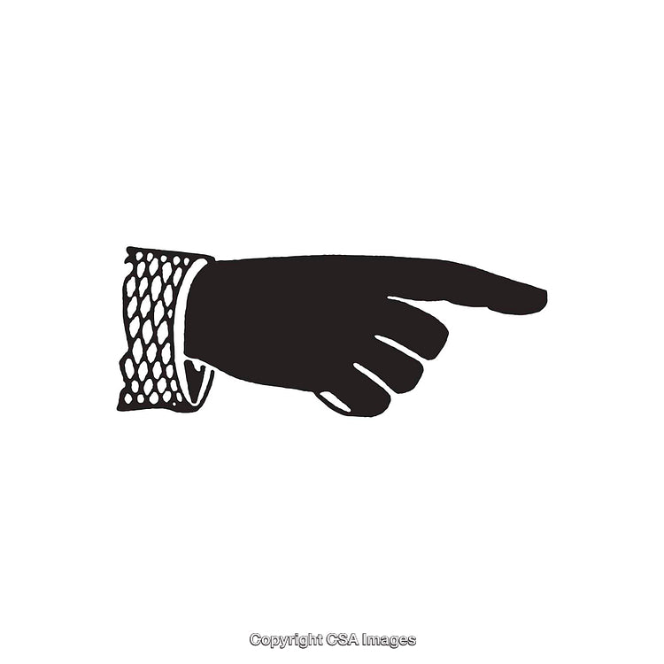 Vintage Illustration of a Pointing Hand Silhouette in Black and White