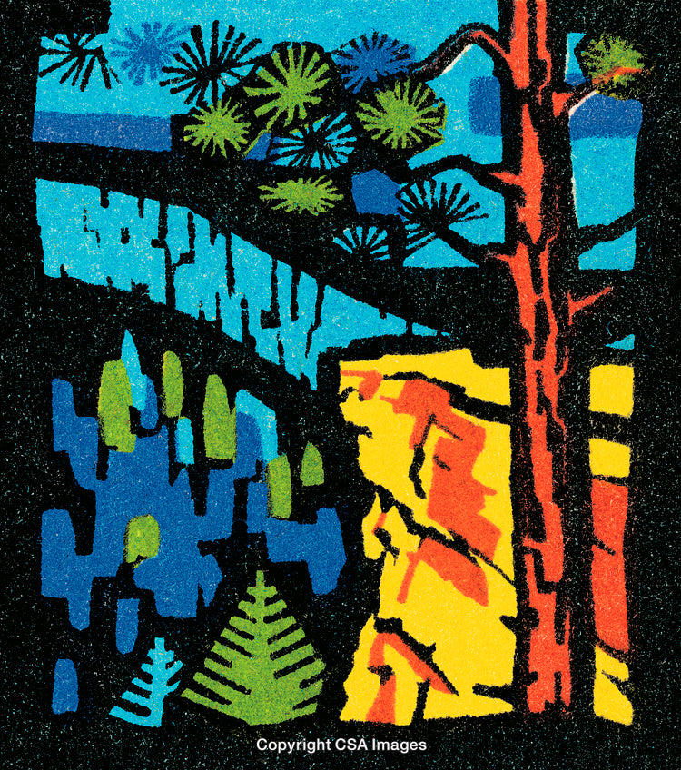 Vibrant Nature Artwork Featuring A Colorful Landscaped Forest Scene