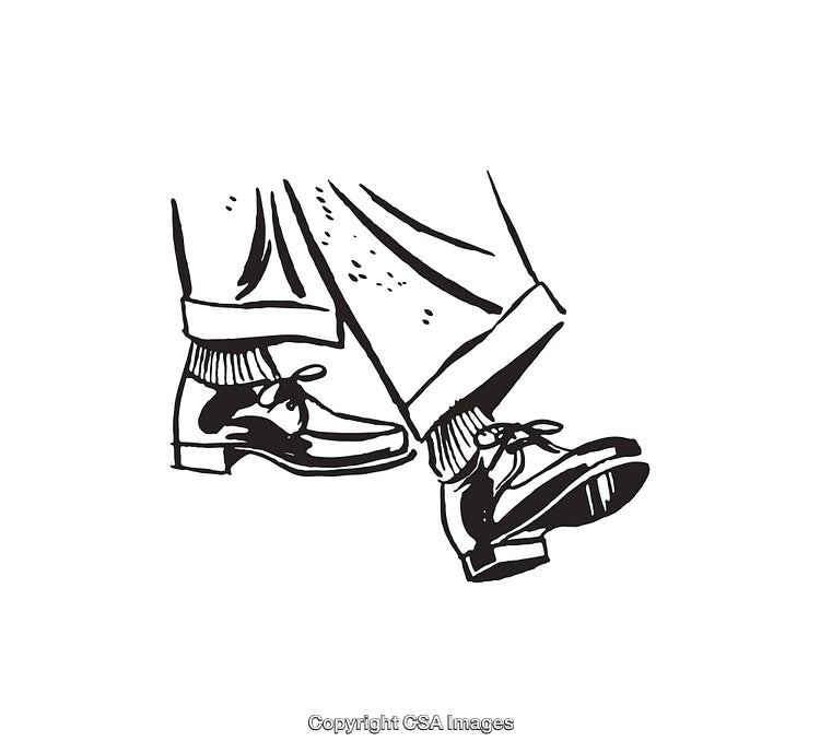 Black and White Line Art of Stylish Shoes and Trousers in Motion