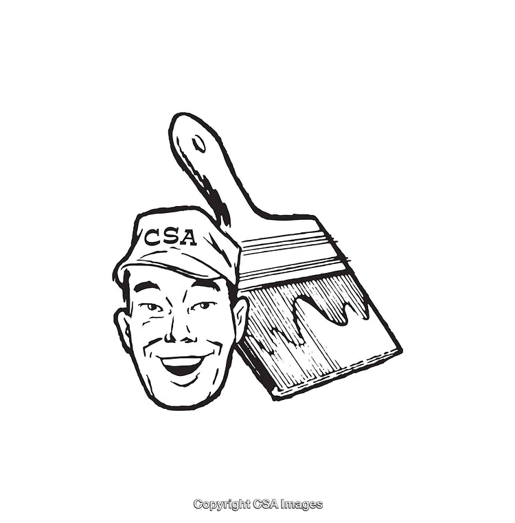 Black And White Line Art of Smiling Man with Paintbrush