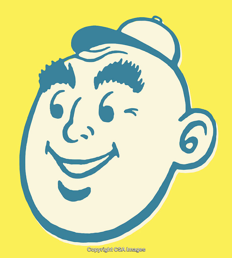 Smiling Cartoon Face Line Art Illustration on Yellow Background