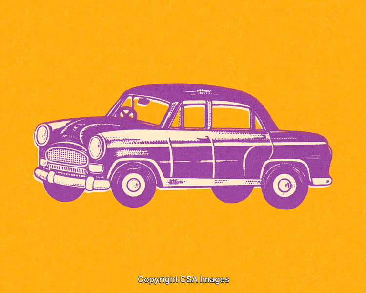 Retro Styled Illustration of Classic Car on Vibrant Orange Background