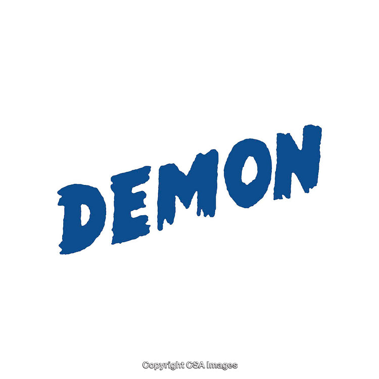 Blue Typeface Depicting the Word 'Demon' on a White Background