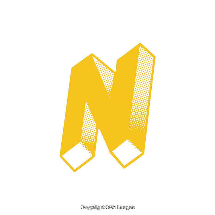 Bold Yellow Letter N With Halftone Pattern in Geometric Design