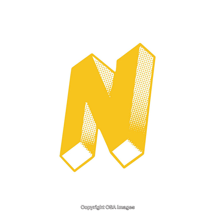 Bold Yellow Letter N With Halftone Pattern in Geometric Design