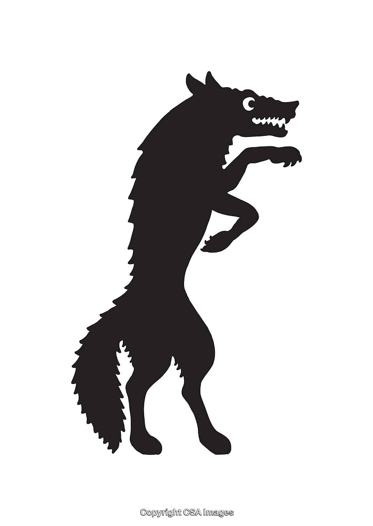 Silhouette of a Standing Wolf in Black and White Illustration