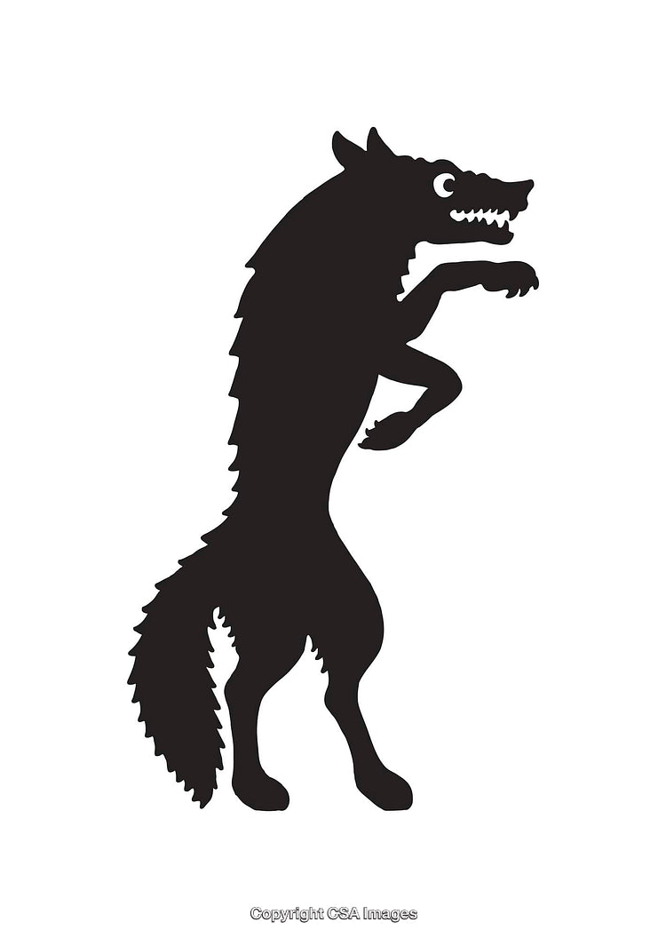 Silhouette of a Standing Wolf in Black and White Illustration