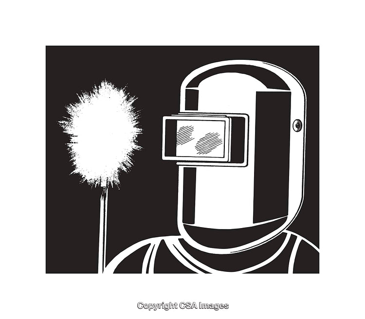 Black and White Line Art of Welding Equipment and Safety Gear