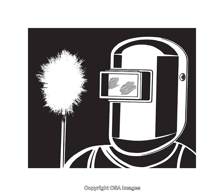 Black and White Line Art of Welding Equipment and Safety Gear