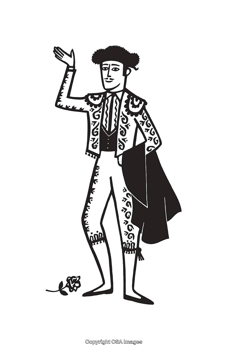 Black and White Line Art Illustration of a Traditional Matador