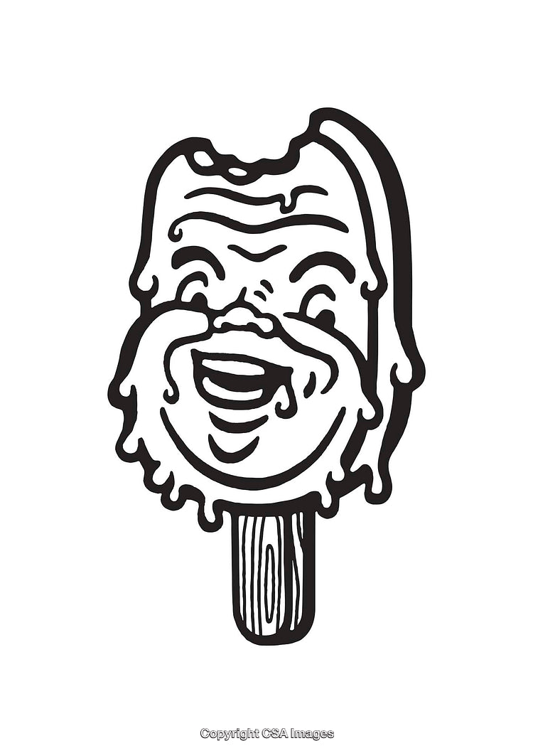 Black and White Line Art of a Popsicle with a Melting Face