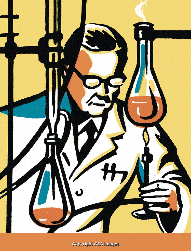 Scientist Conducting Laboratory Experiments with Beaker and Flask in Modern Style