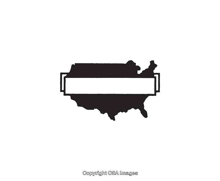 Black and White Line Art Illustration of United States Map Outline
