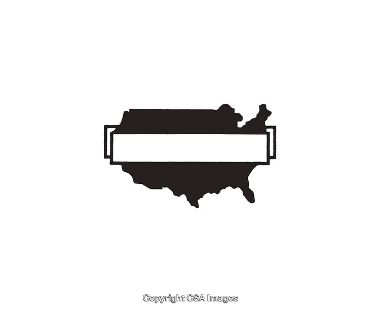 Black and White Line Art Illustration of United States Map Outline