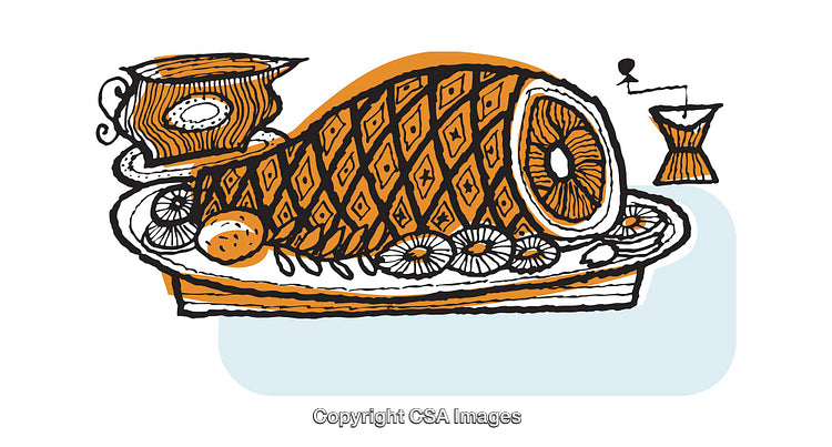 Illustration of a Festive Meal with Orange-Garnished Roast and Gravy