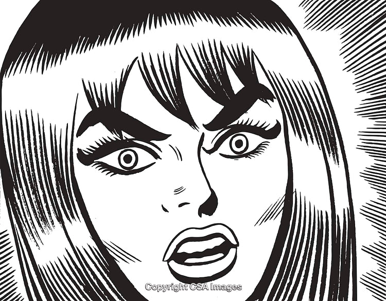 Emotive Black and White Comic Style Illustration of a Surprised Woman