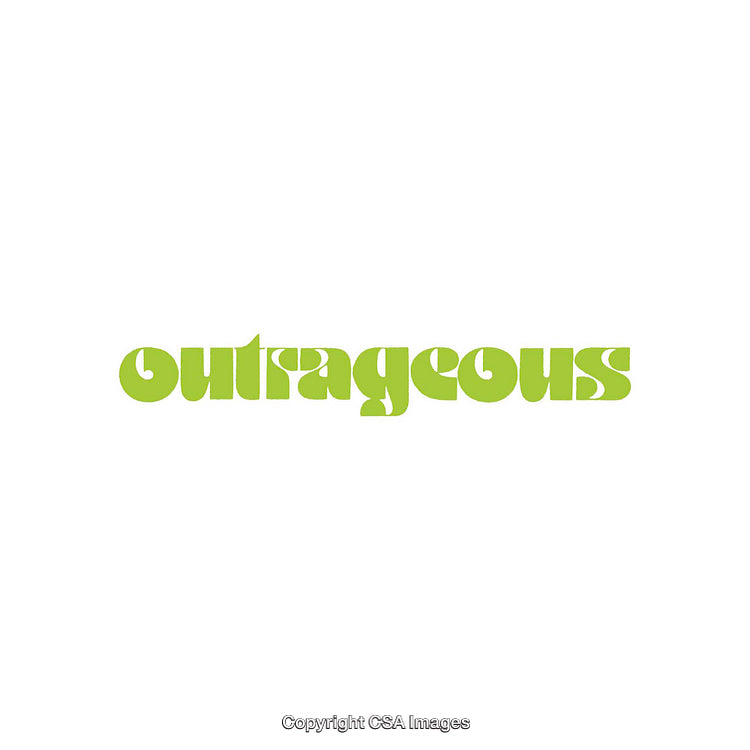 Bright Green Text Reading 'Outrageous' on a White Background