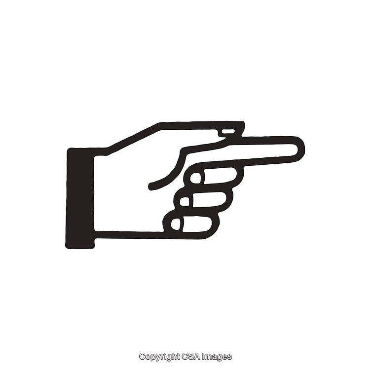 Black and White Illustration of a Pointing Hand Icon