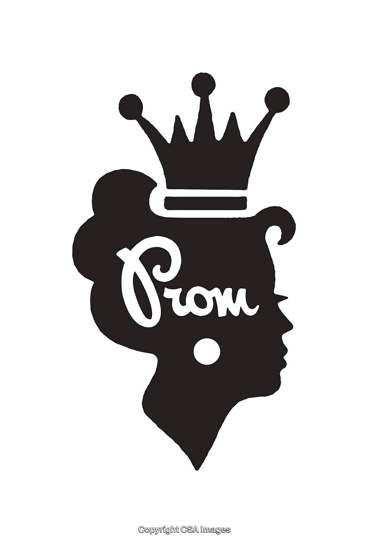 Silhouette Illustration of Prom Queen With Crown in Black and White