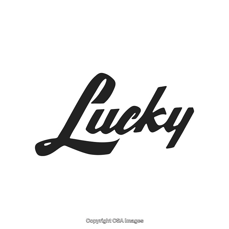 Stylish Script Lettering in Black Spelling the Word Lucky on a White Background