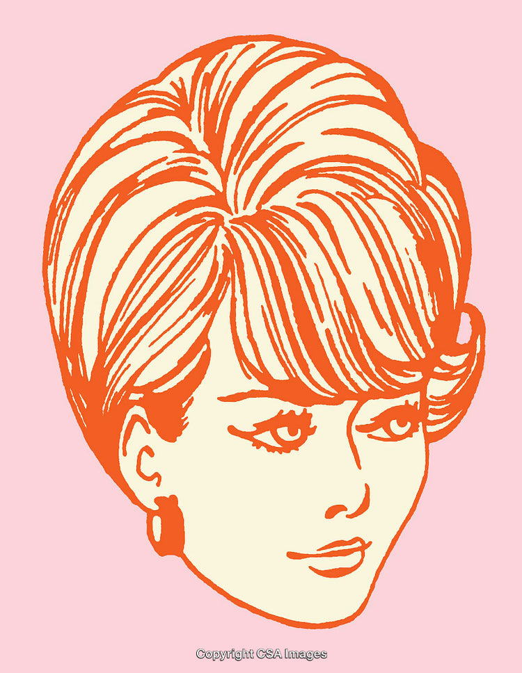 Stylish Retro Line Art Illustration of a Woman's Portrait with Vintage Hair