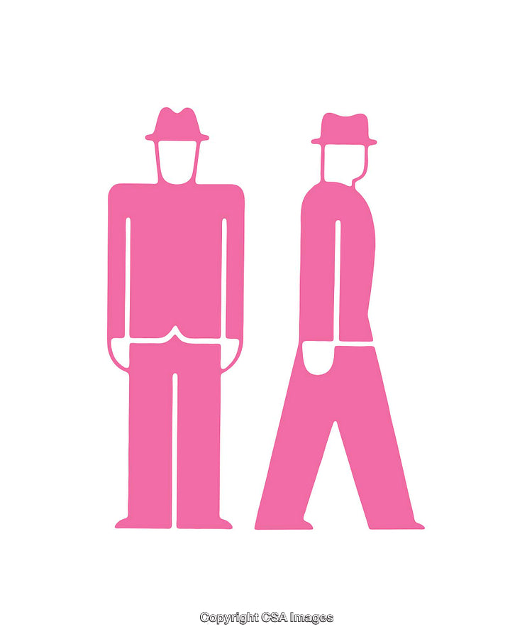 Pink Silhouetted Figures in Simple Hat Icons on White Background