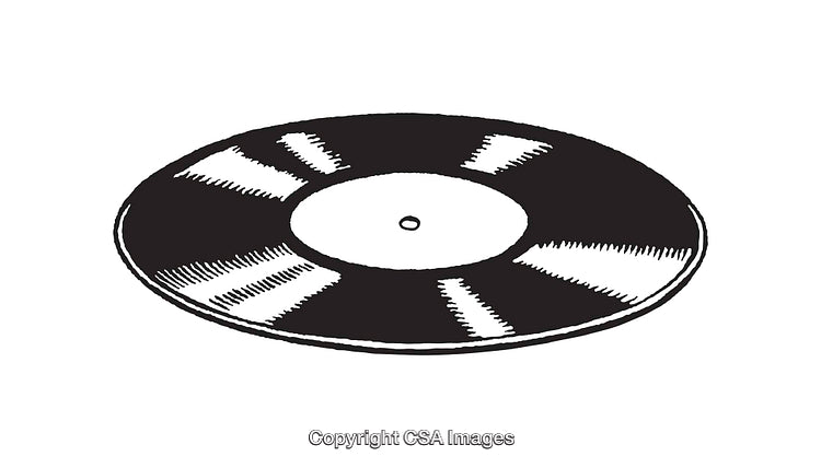 Black and White Line Art Illustration of a Retro Vinyl Record
