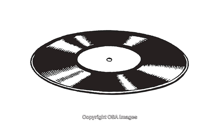 Black and White Line Art Illustration of a Retro Vinyl Record