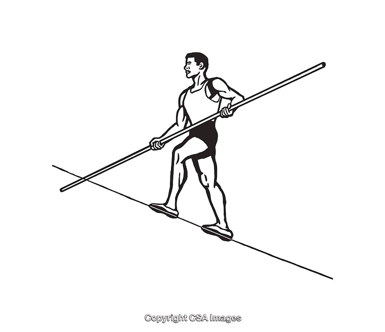 Man Balancing on a Tightrope in Black and White Line Art