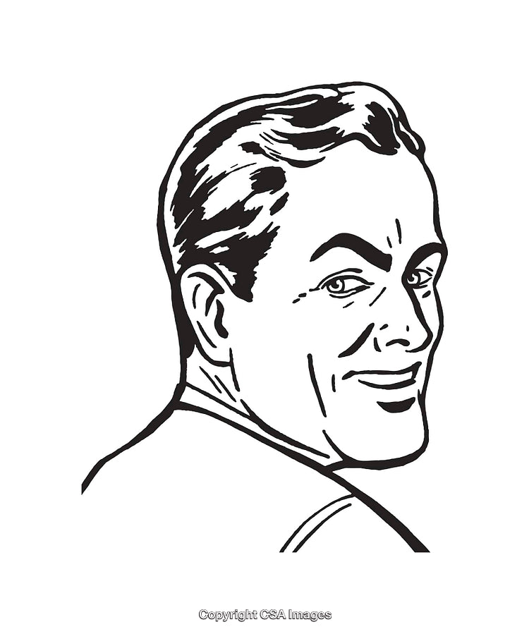 Retro Black and White Illustration of Man Smiling