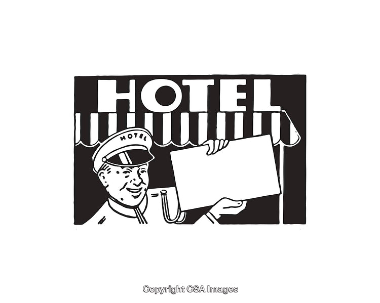 Vintage Style Hotel Bellman Illustration Holding a Blank Board